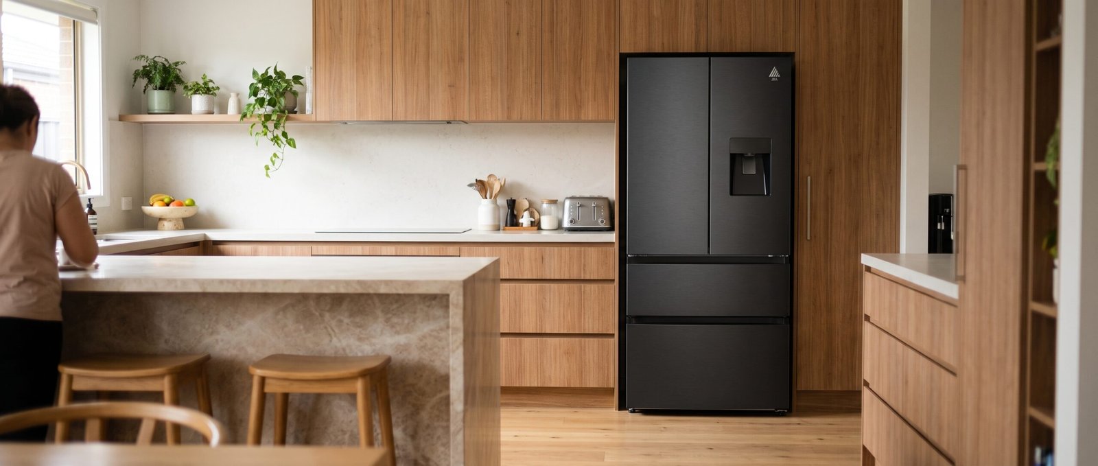JBA 534L French door fridge in Inox Black in a kitchen